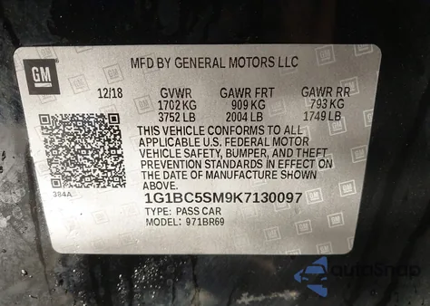 2019 Chevrolet Cruze Ls from USA, damaged, VIN 1G1BC5SM9K7130097